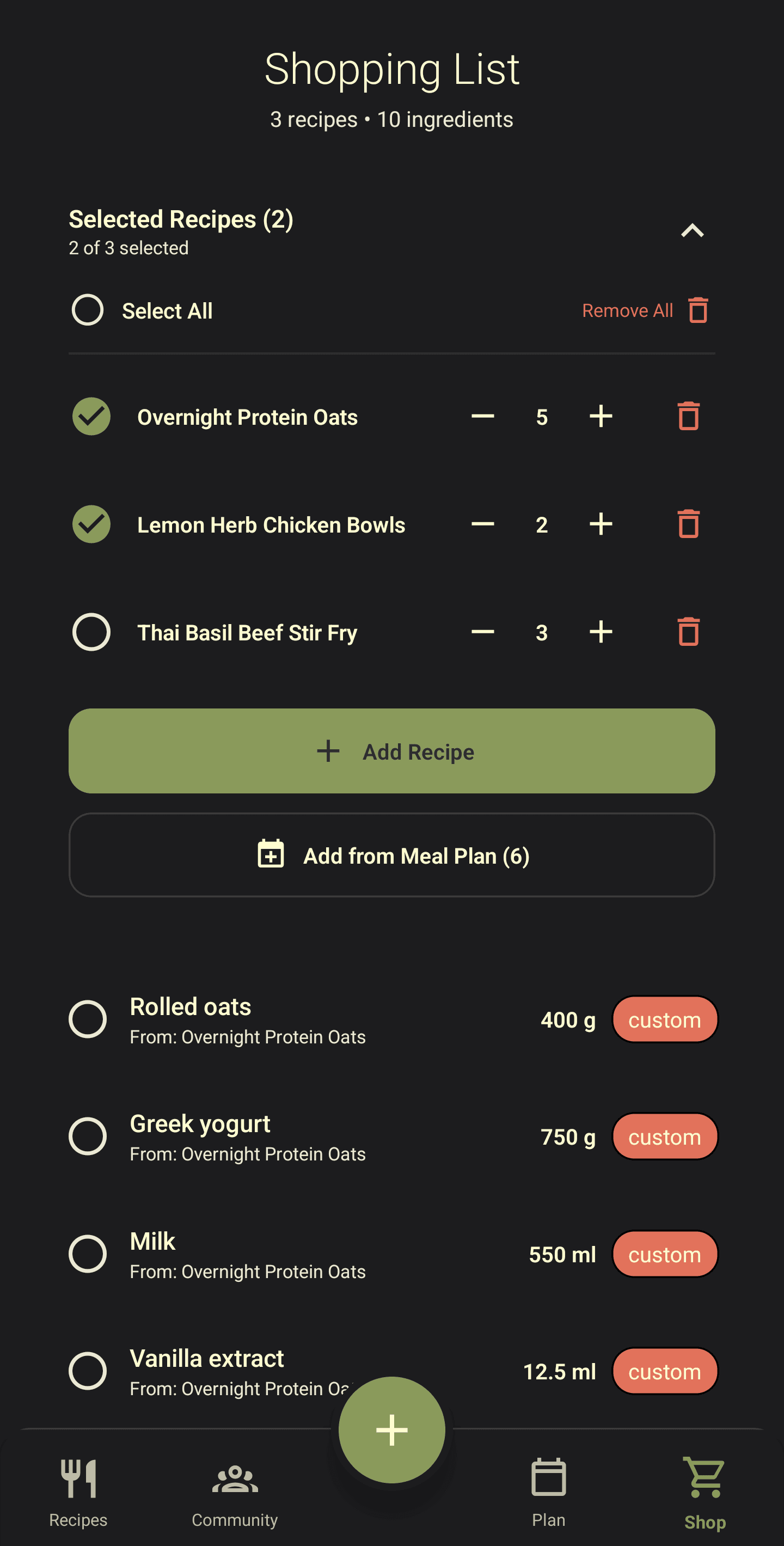 Turn meal planning into grocery action
